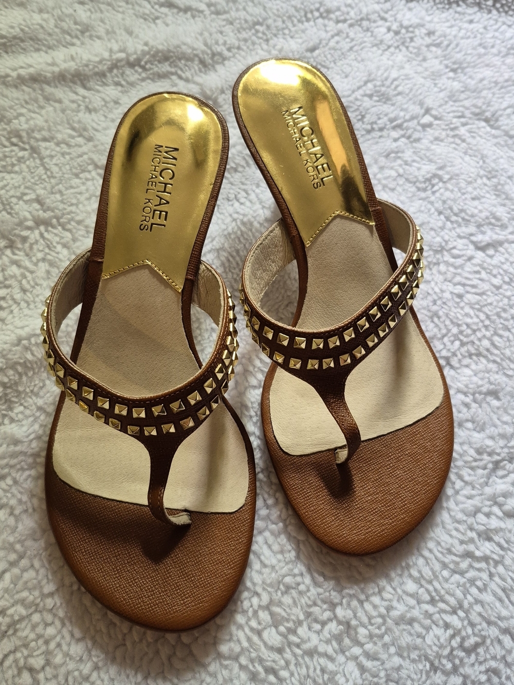 Michael Kors Brown Studded Thong Sandals - Women's